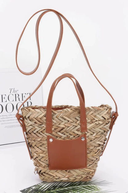 Faux Straw Small Tote Bag - minbolu -