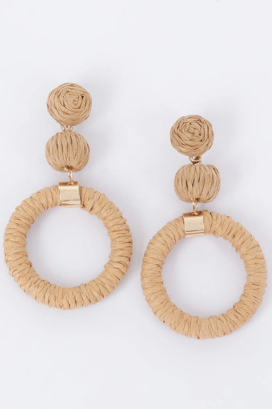 Round Faux Straw Earring - minbolu -