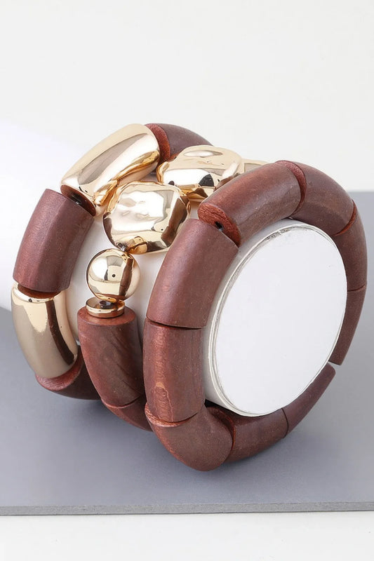 Multi Stone Wood Bracelet - minbolu -