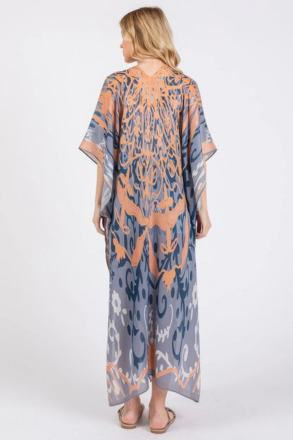 Boho Print Open Front Long Kimono - minbolu -