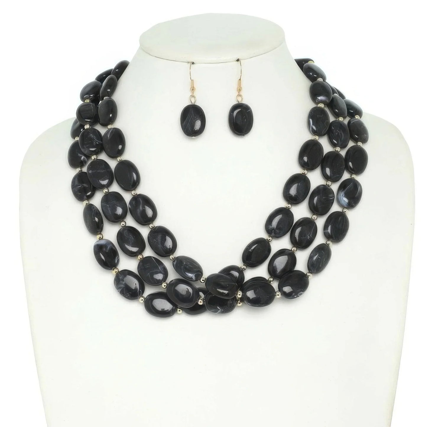 Multi Strand Natural Gemstone Beaded Necklace Set - minbolu -