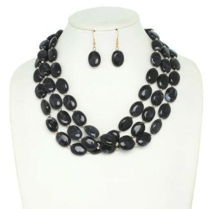 Multi Strand Natural Gemstone Beaded Necklace Set - minbolu -