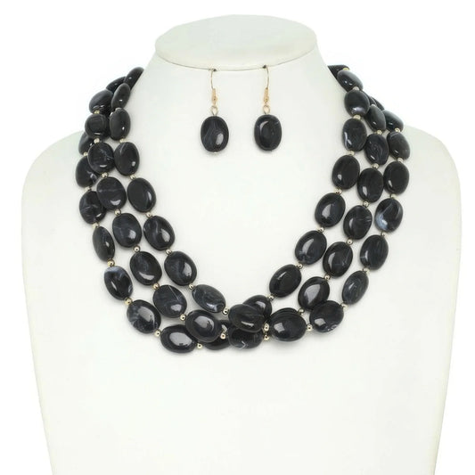 Multi Strand Natural Gemstone Beaded Necklace Set - minbolu -