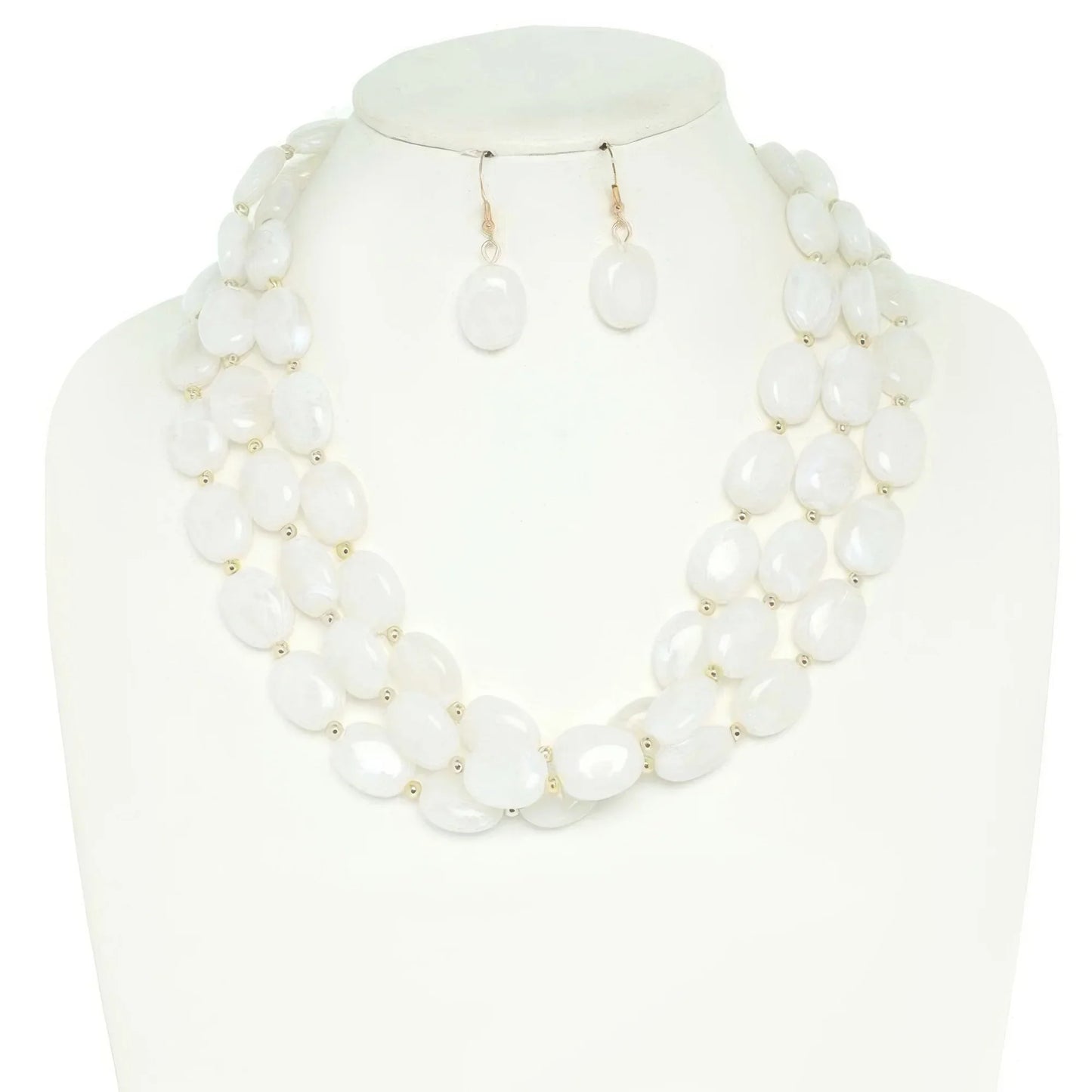 Multi Strand Natural Gemstone Beaded Necklace Set - minbolu -