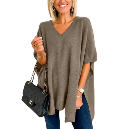 Slit V-Neck Half Sleeve Knit Top - minbolu -