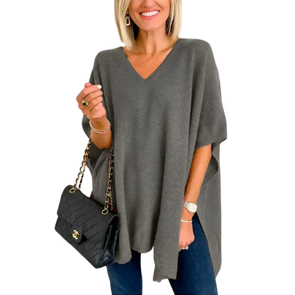 Slit V-Neck Half Sleeve Knit Top - minbolu -