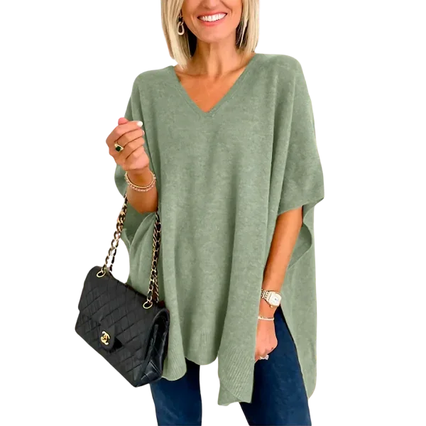 Slit V-Neck Half Sleeve Knit Top - minbolu -