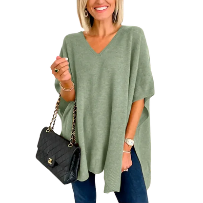 Slit V-Neck Half Sleeve Knit Top - minbolu -