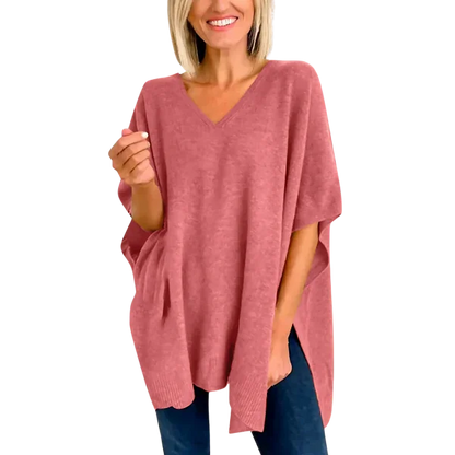 Slit V-Neck Half Sleeve Knit Top - minbolu -