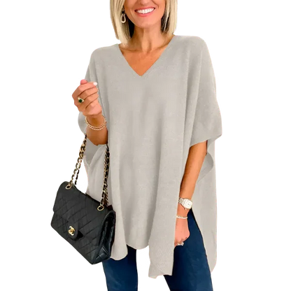 Slit V-Neck Half Sleeve Knit Top - minbolu -