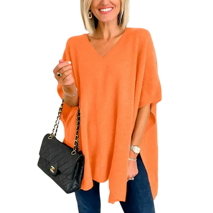 Slit V-Neck Half Sleeve Knit Top - minbolu -