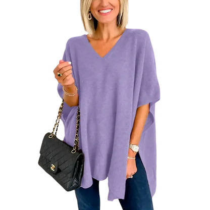 Slit V-Neck Half Sleeve Knit Top - minbolu -
