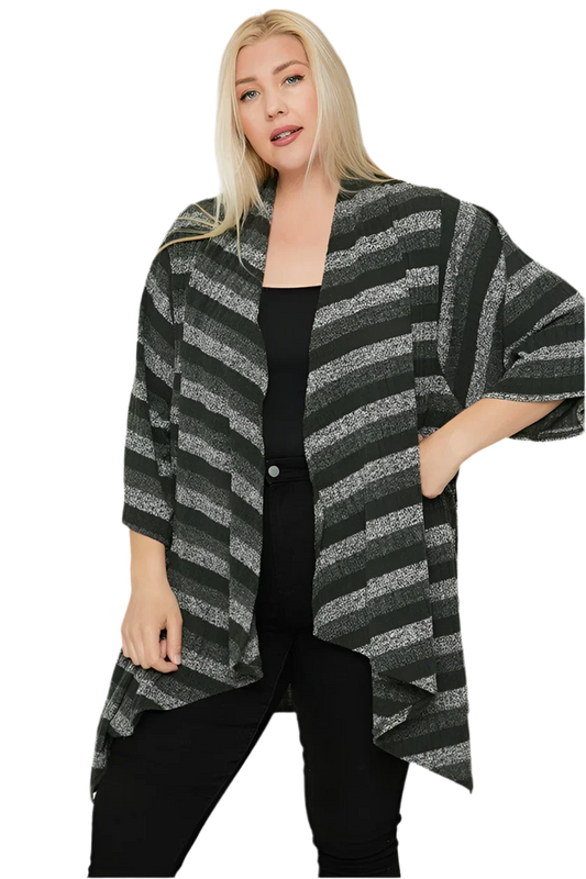 Kimono Style Striped Cardigan - Olive - minbolu -