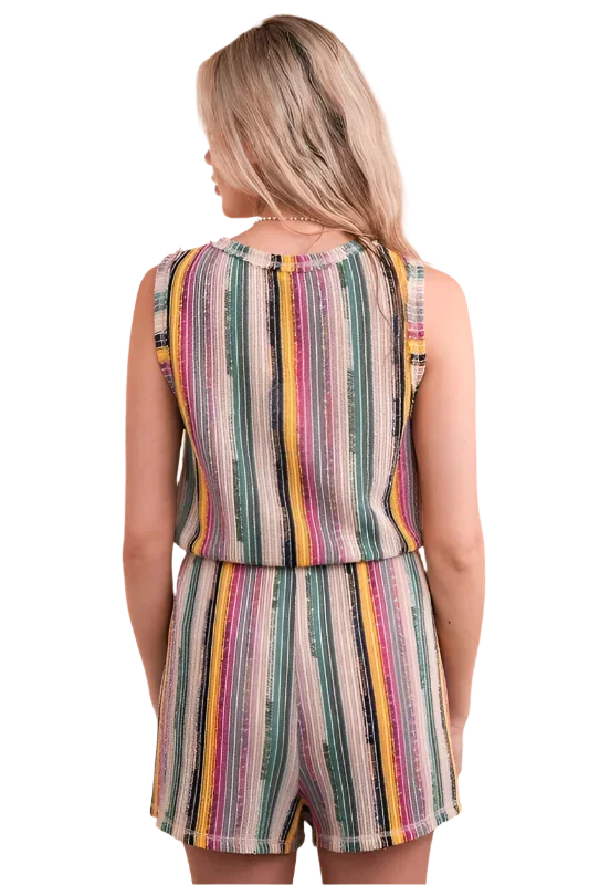Crochet Multi Color Striped Summer Romper - minbolu -