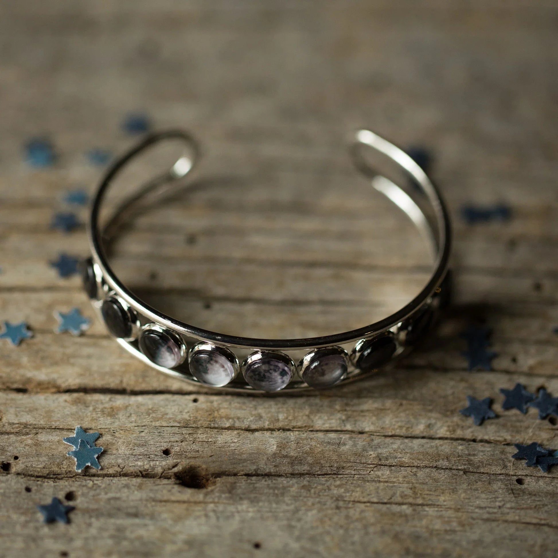 Moon Phase Silver Cuff Bracelet - minbolu -