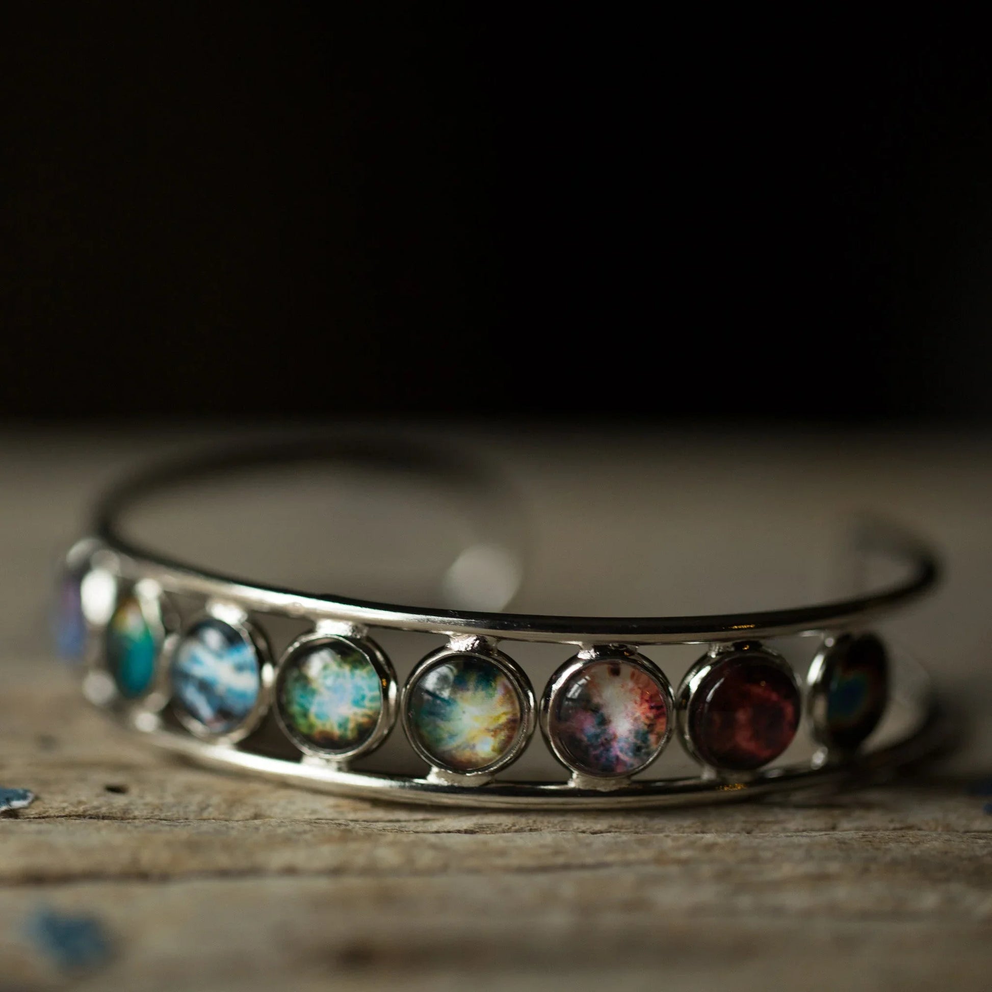 Nebula Rainbow Silver Cuff Bracelet - minbolu -