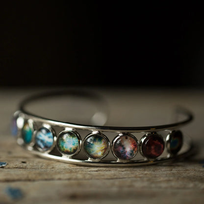 Nebula Rainbow Silver Cuff Bracelet - minbolu -