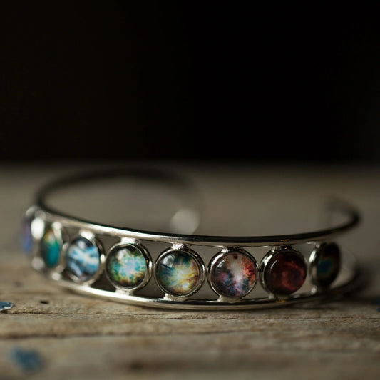 Nebula Rainbow Silver Cuff Bracelet - minbolu -