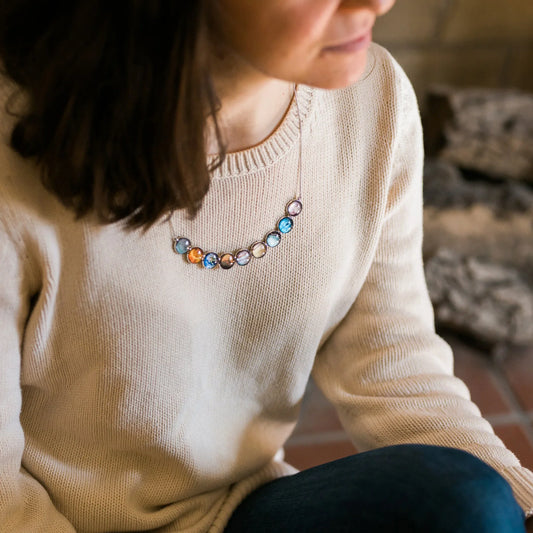 Curved Solar System Necklace in Silver - minbolu -