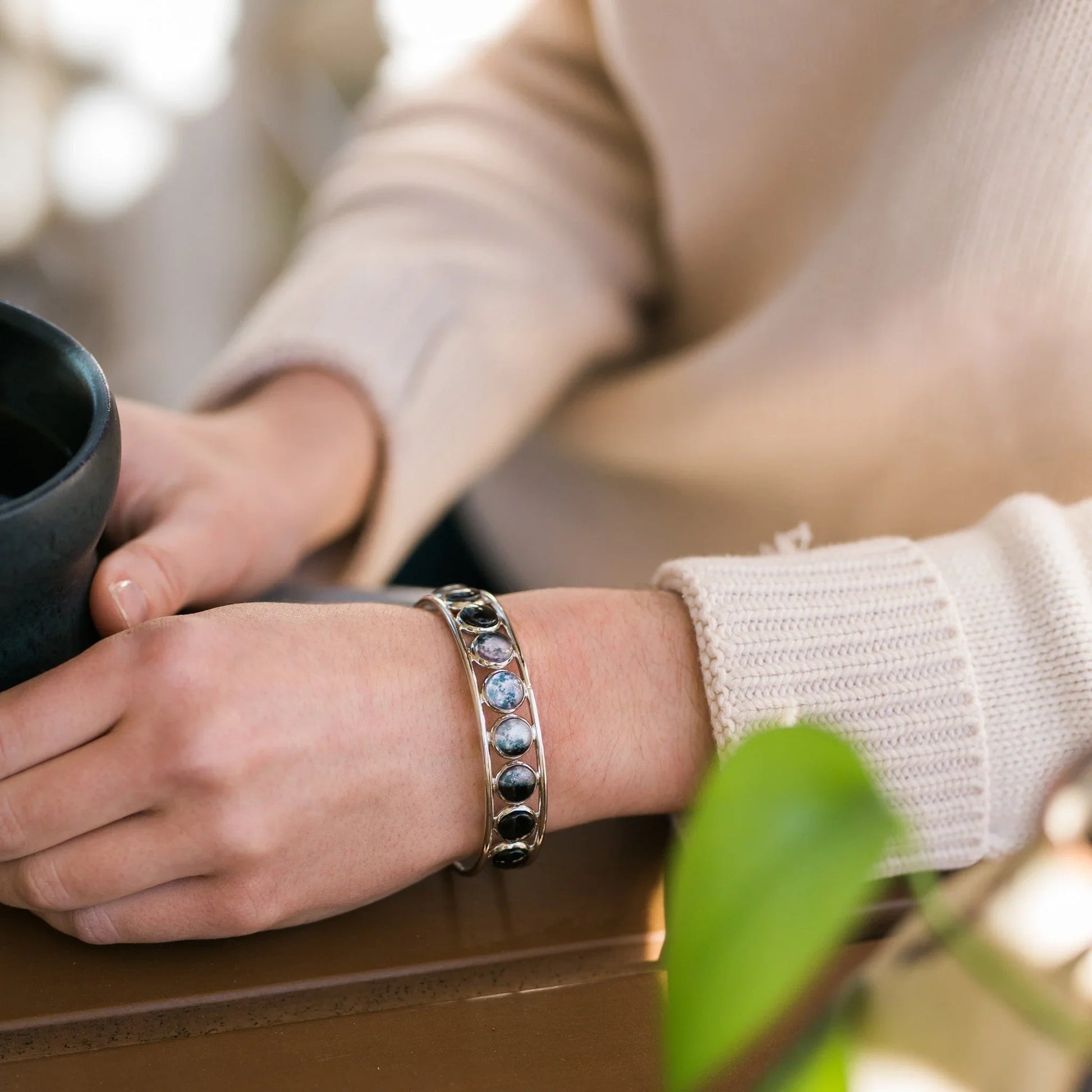 Moon Phase Silver Cuff Bracelet - minbolu -