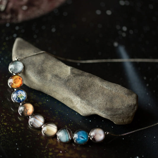 Curved Solar System Necklace in Silver - minbolu -