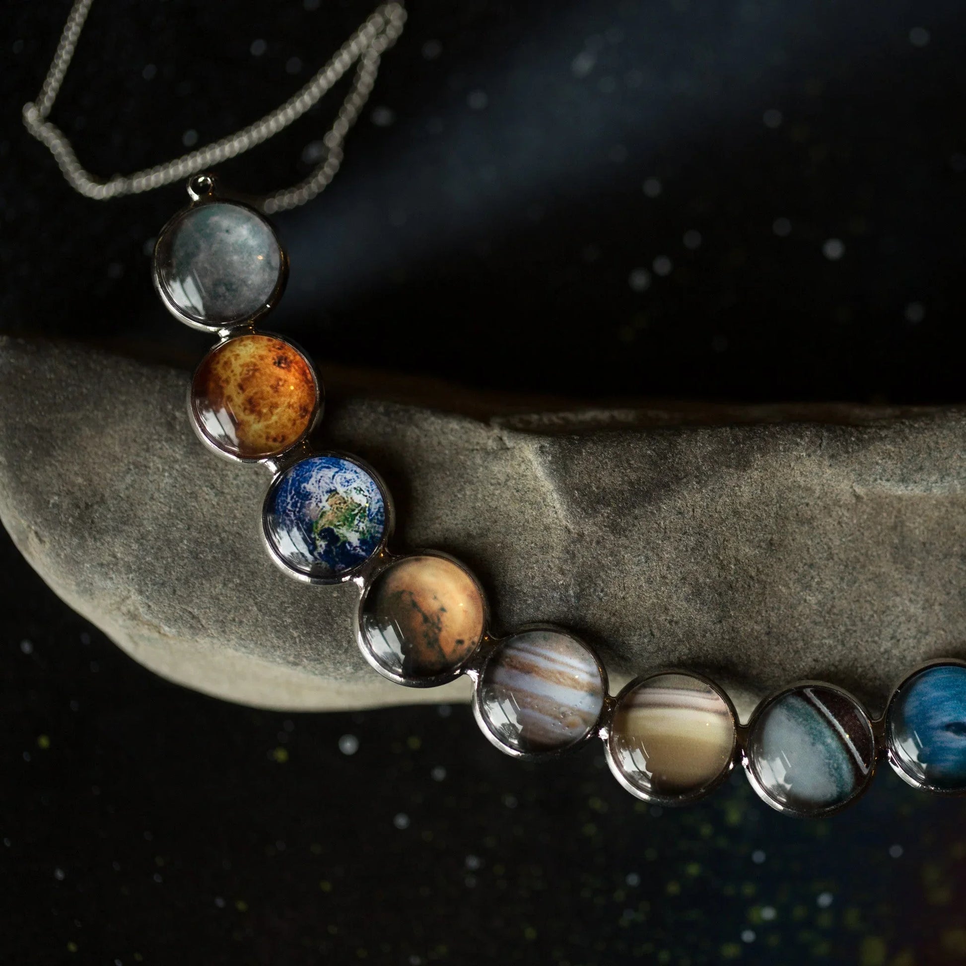 Curved Solar System Necklace in Silver - minbolu -