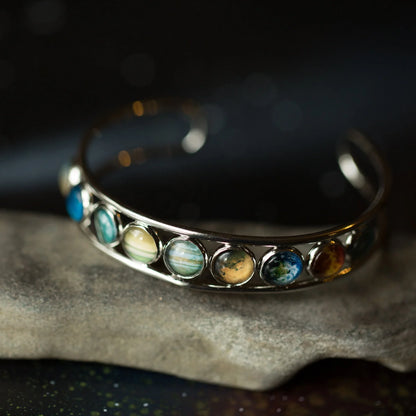 Solar System Silver Bangle Bracelet - minbolu -