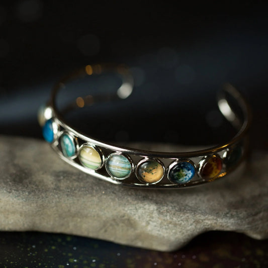 Solar System Silver Bangle Bracelet - minbolu -