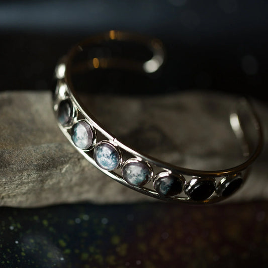Moon Phase Silver Cuff Bracelet - minbolu -