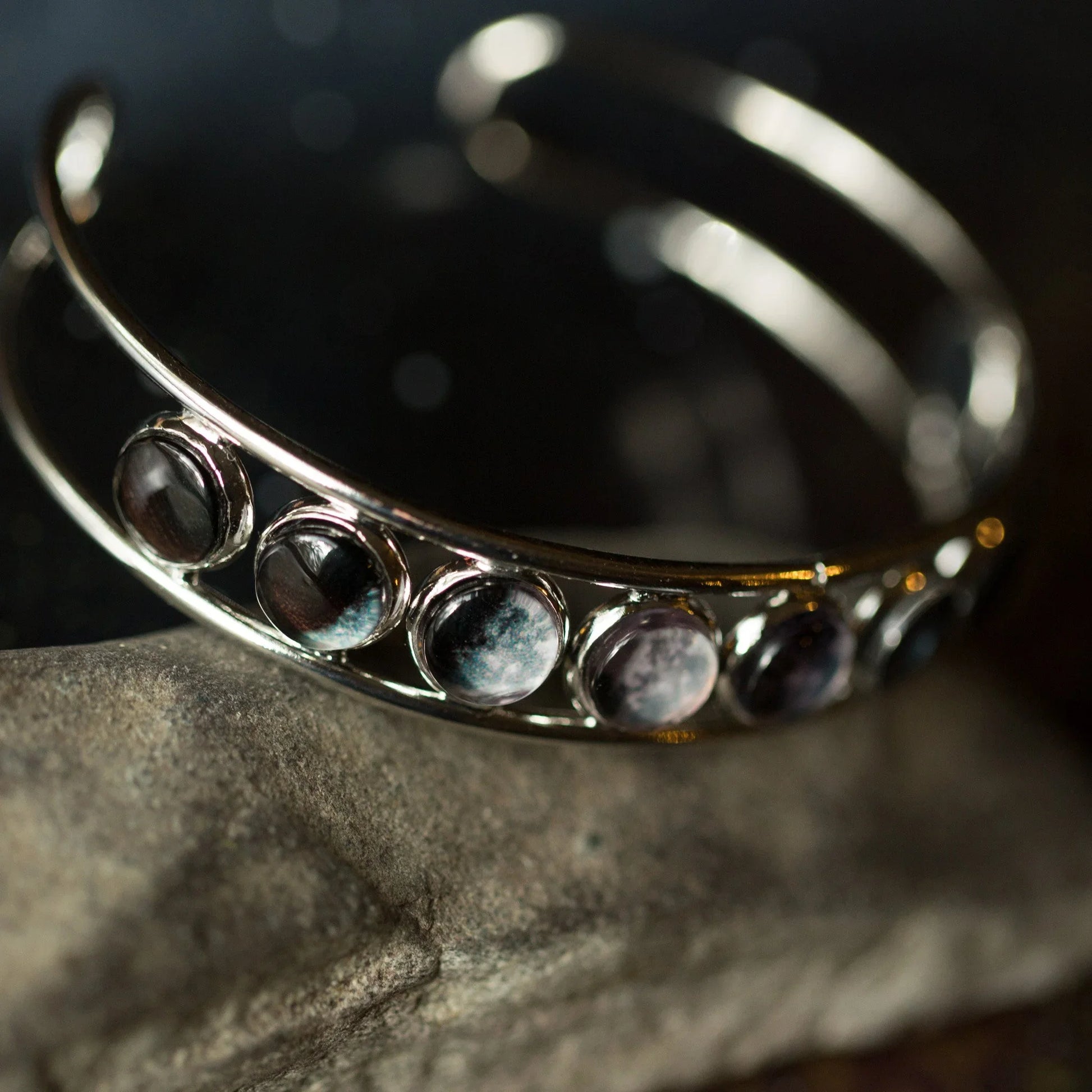 Moon Phase Silver Cuff Bracelet - minbolu -