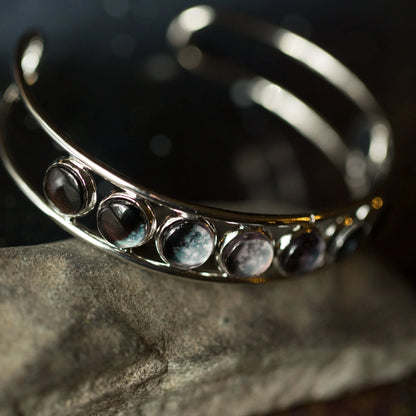 Moon Phase Silver Cuff Bracelet - minbolu -