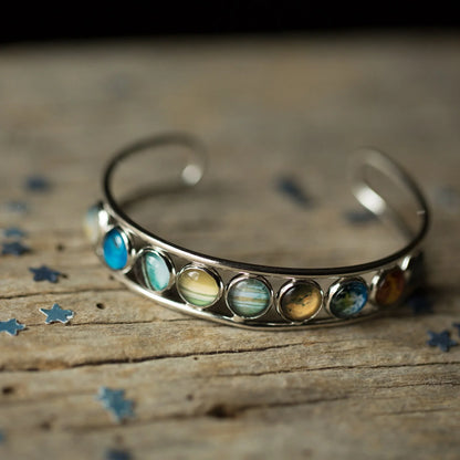 Solar System Silver Bangle Bracelet - minbolu -