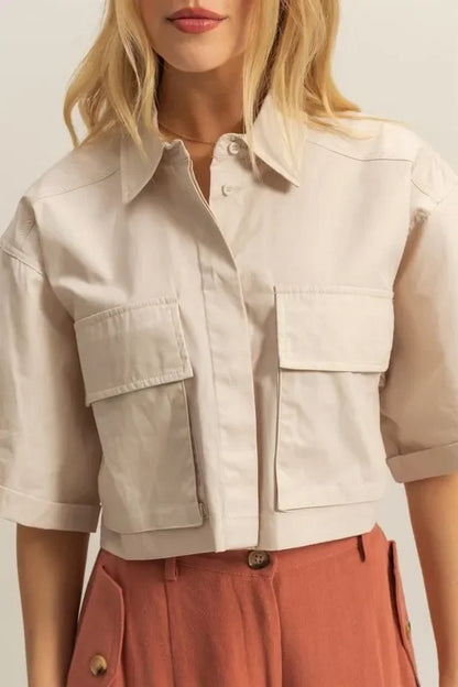 Cropped Women's Shirt - HYFVE Poplin Collar with Pockets - minbolu -
