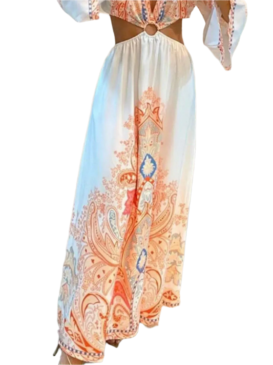 minbolu Paisley Cut-Out Maxi Dress in Sherbert - minbolu -