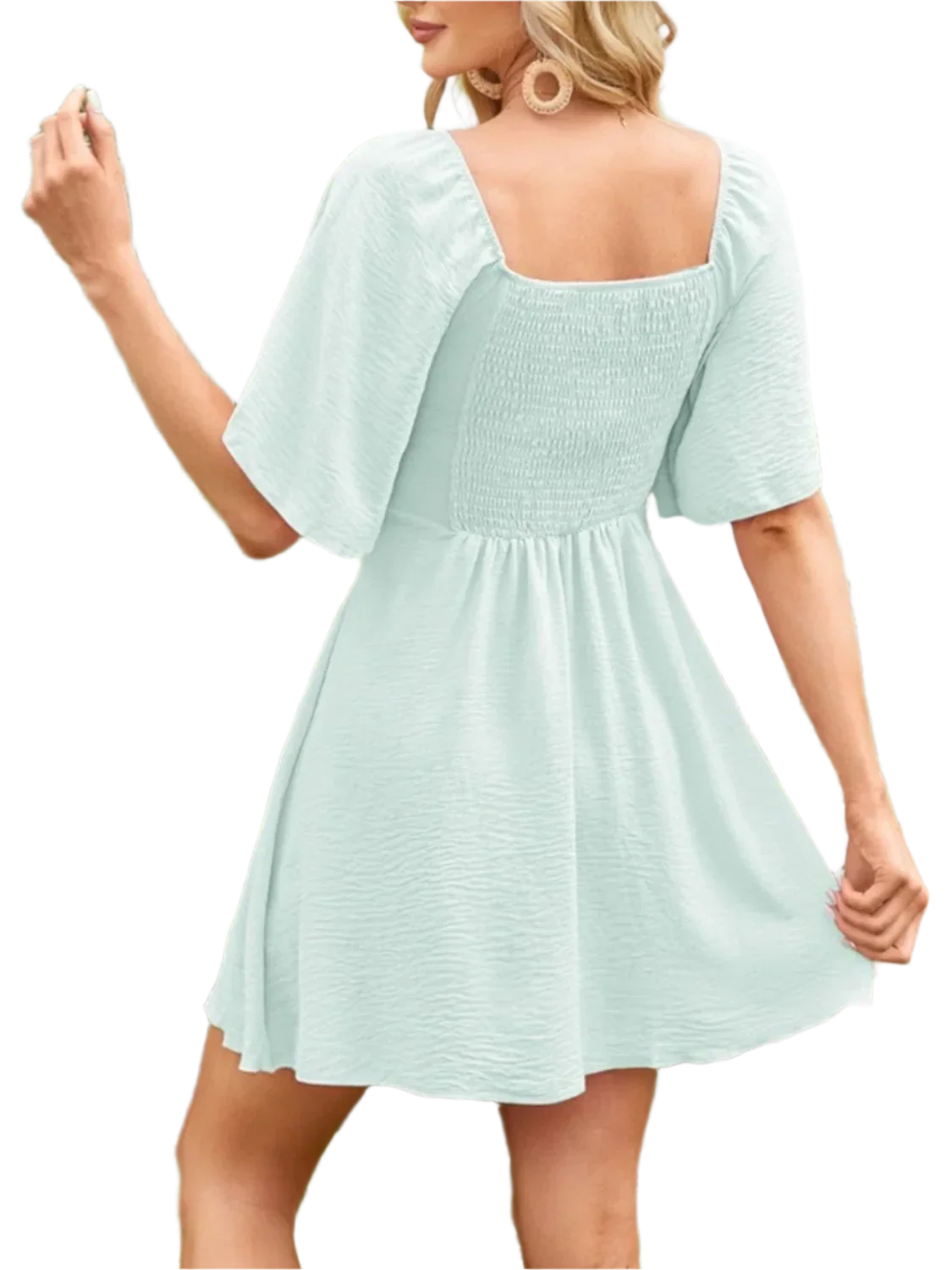 Boho Mini Dress with Smocked Back - minbolu -