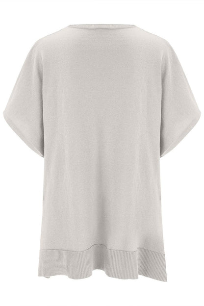 Slit V-Neck Half Sleeve Knit Top - minbolu -