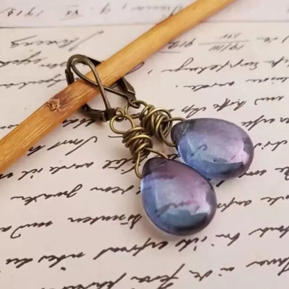 Alloy Gemstone Drop Earrings - minbolu -