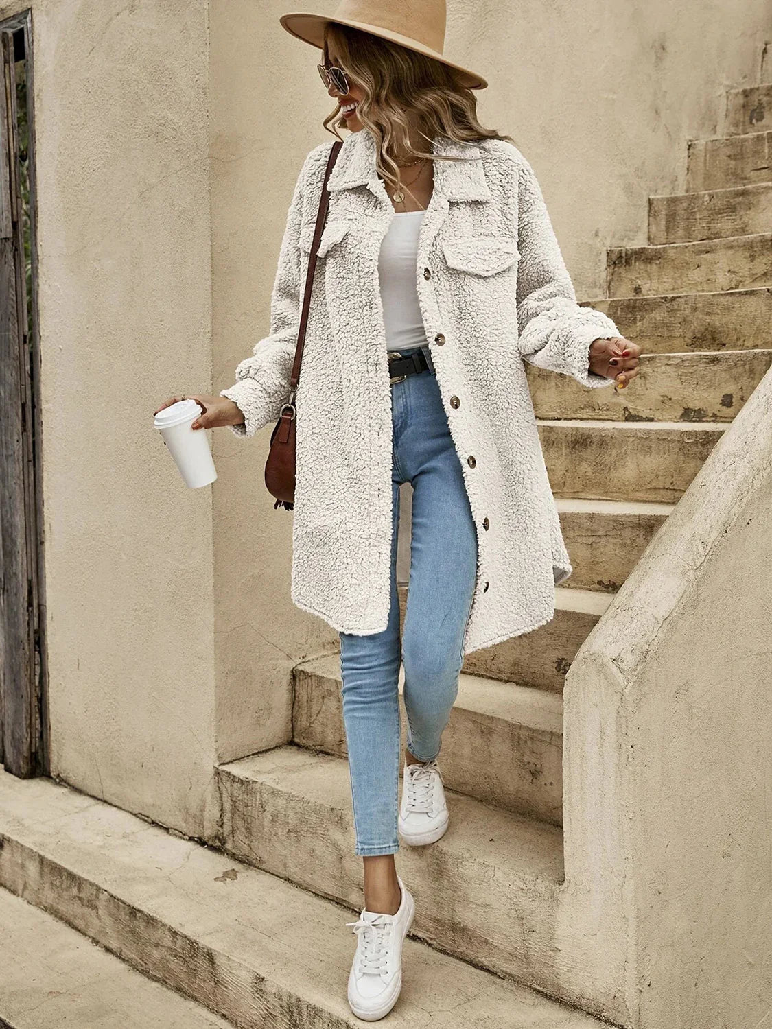 Collared Button Down Coat - minbolu -