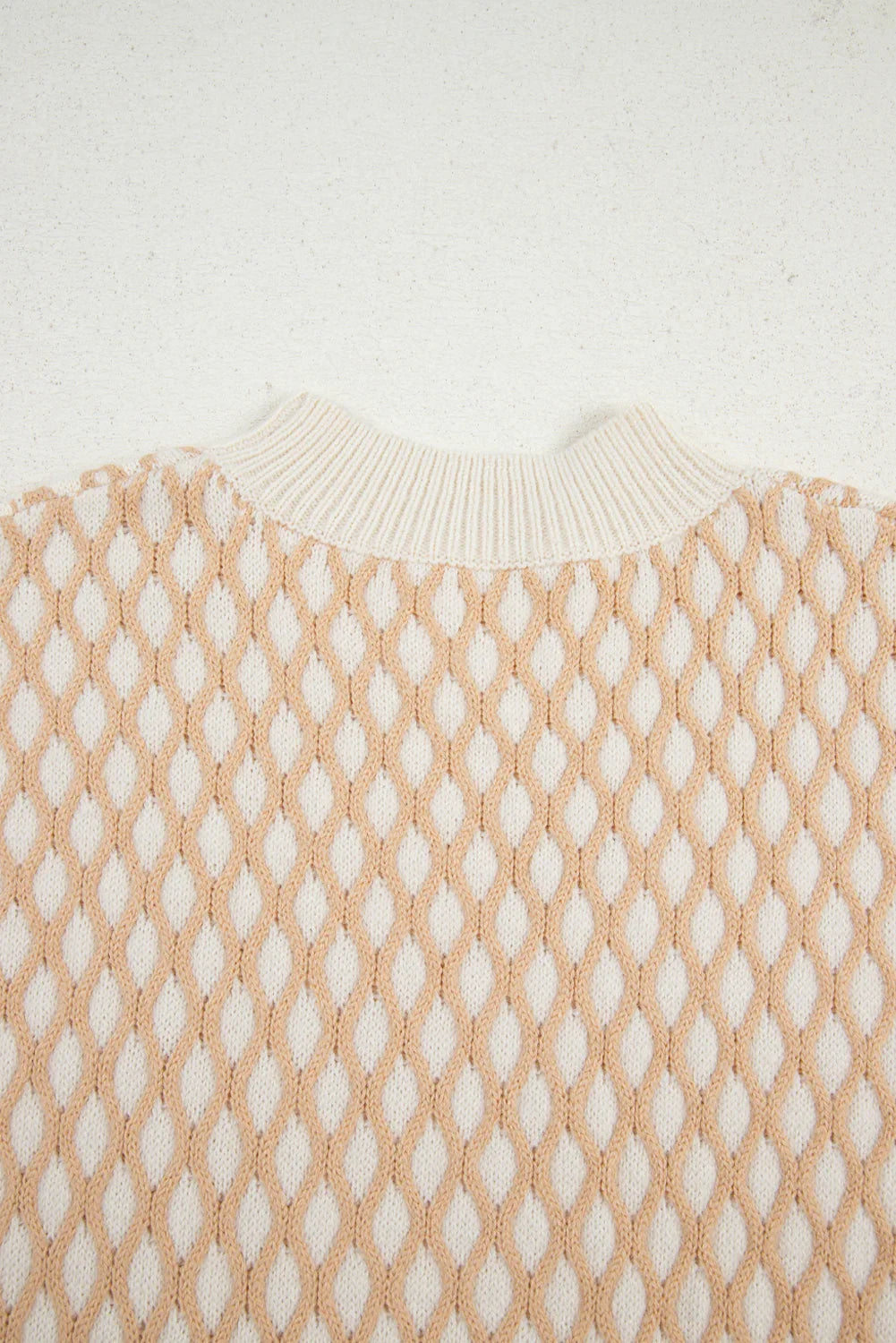 Smoke Gray Checkered Textured Knit Mock Neck Sweater - minbolu -
