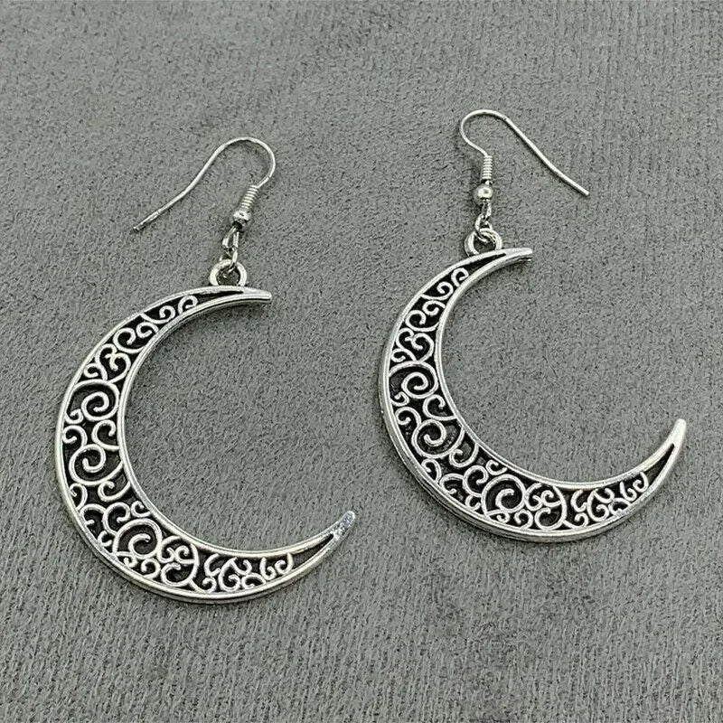Alloy Cutout Moon Earrings - minbolu -