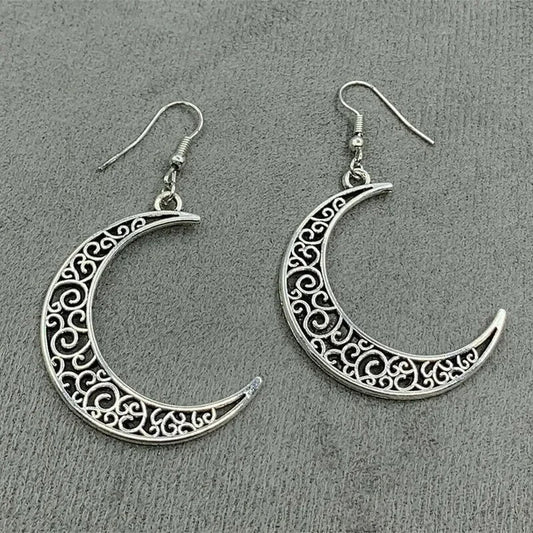 Alloy Cutout Moon Earrings - minbolu