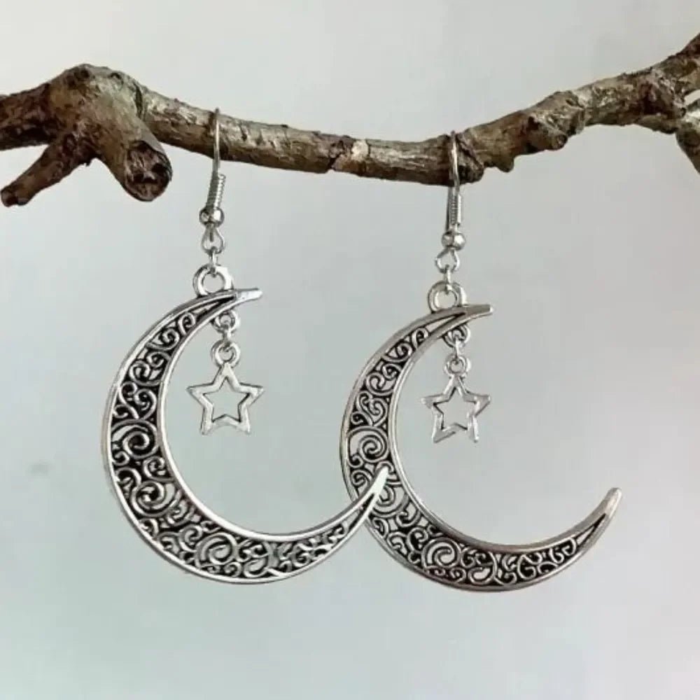 Alloy Cutout Moon Earrings - minbolu -