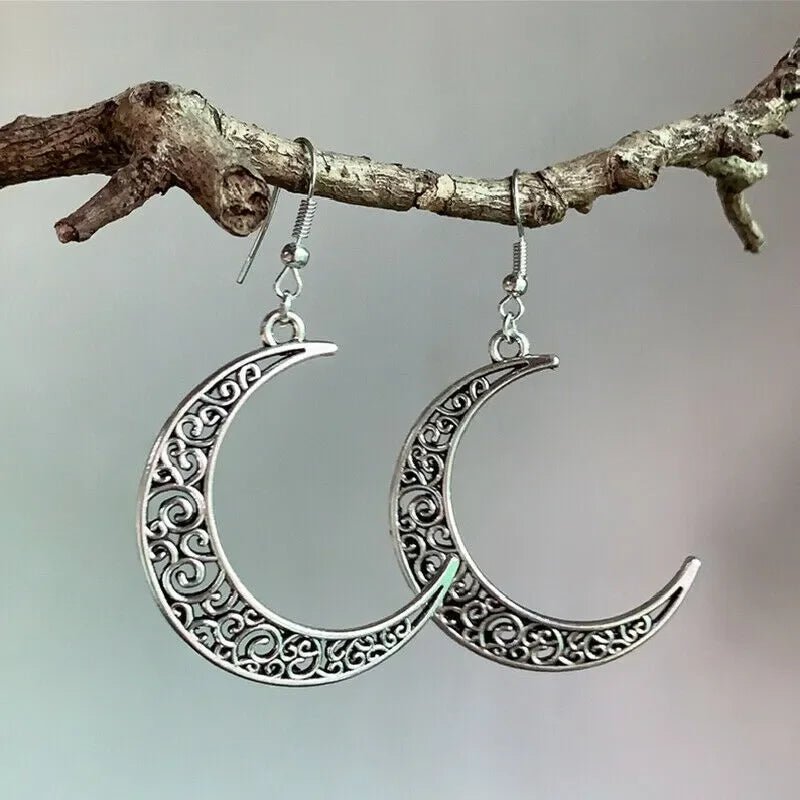Alloy Cutout Moon Earrings - minbolu -