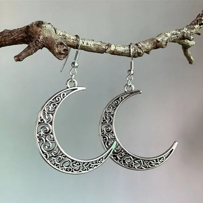 Alloy Cutout Moon Earrings - minbolu -