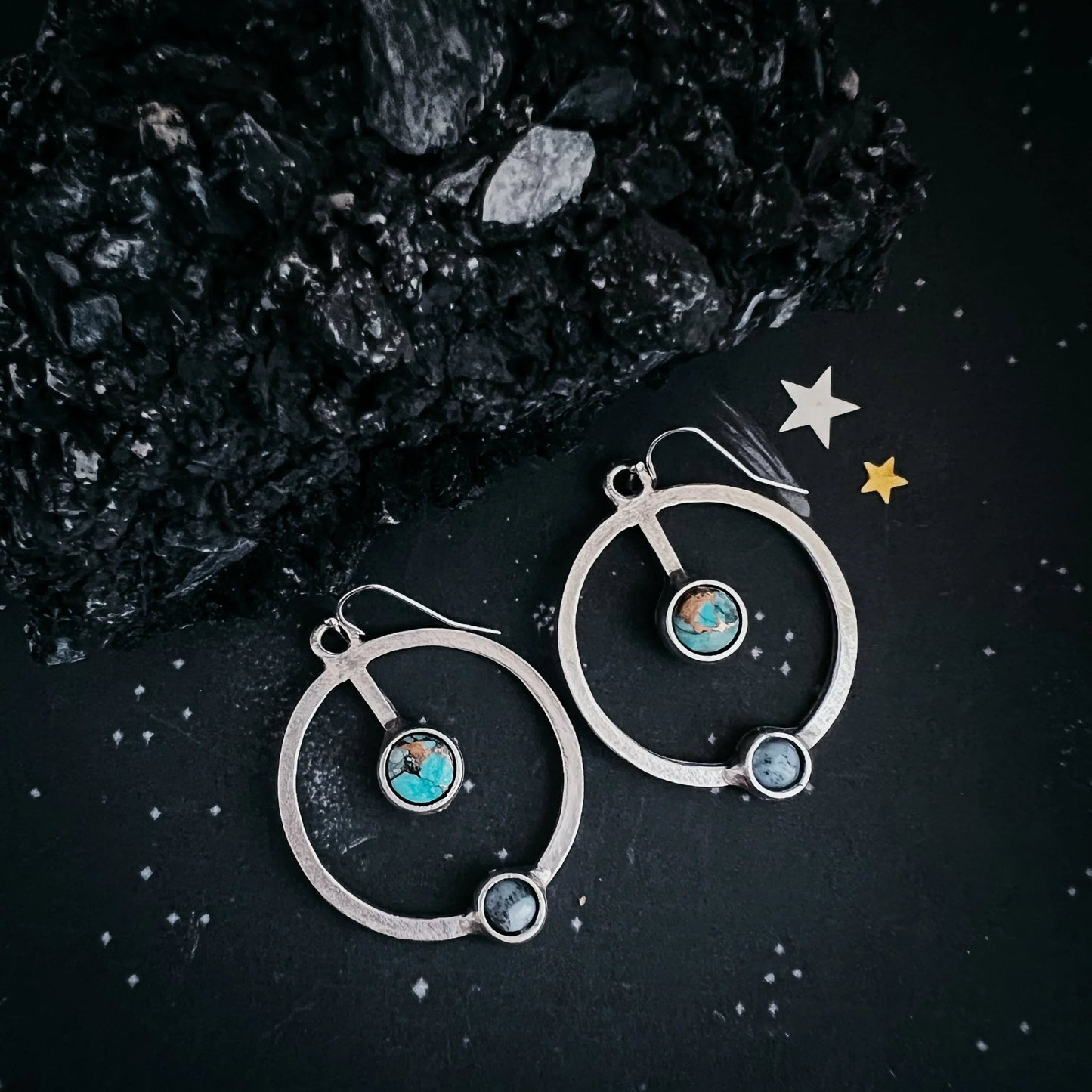 Artemis Earrings - Lunar Orbit Dangles with Natural Stones - minbolu