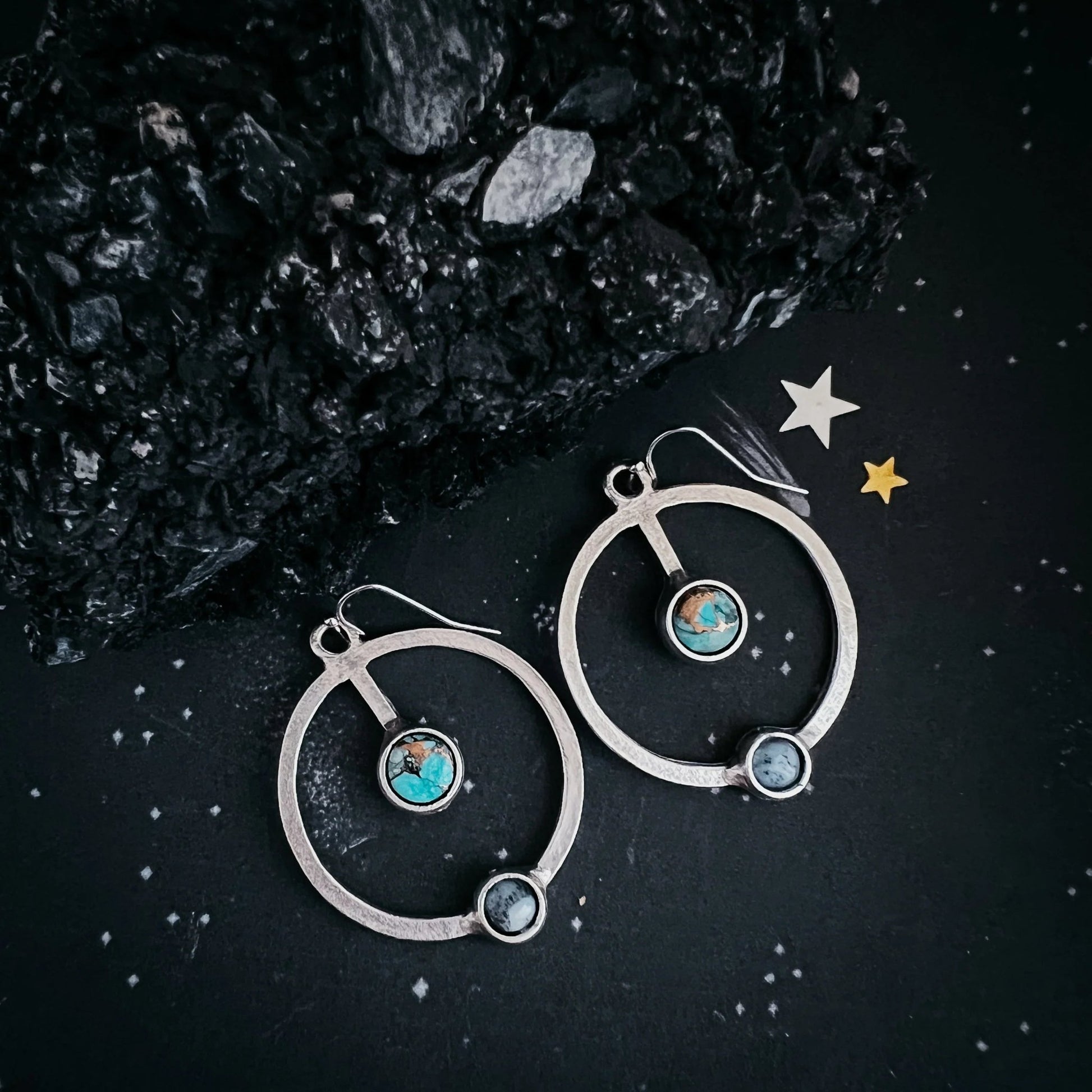 Artemis Earrings - Lunar Orbit Dangles with Natural Stones - minbolu