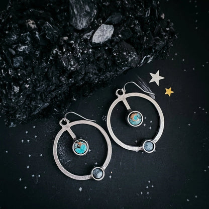 Artemis Earrings - Lunar Orbit Dangles with Natural Stones - minbolu