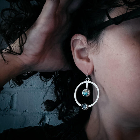 Artemis Earrings - Lunar Orbit Dangles with Natural Stones - minbolu