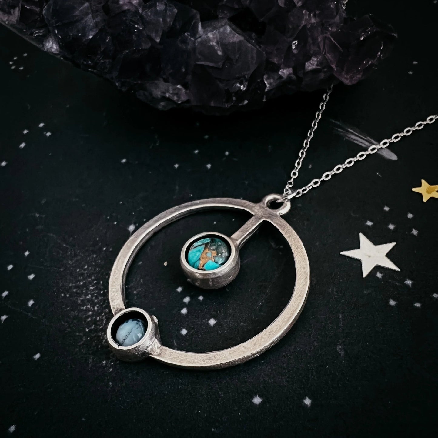 Artemis Necklace - Lunar Orbit Pendant with Natural Stones - minbolu