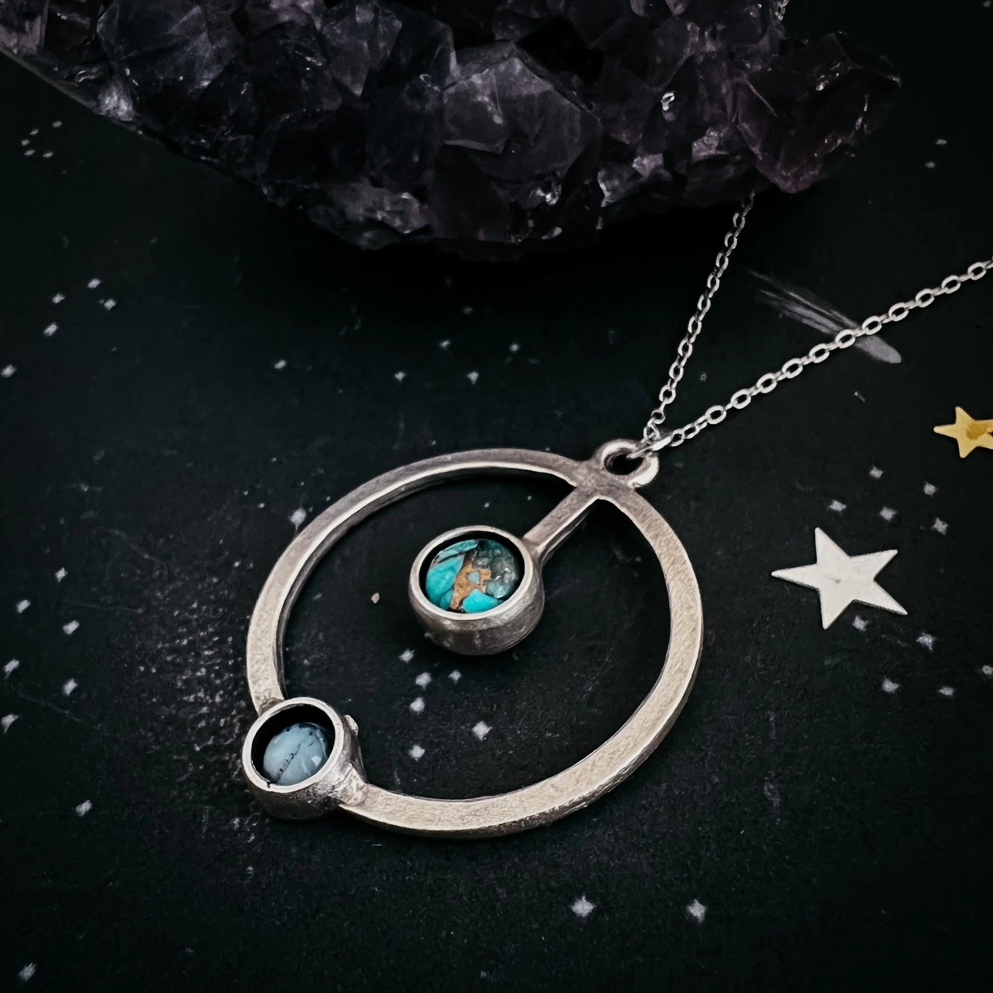 Artemis Necklace - Lunar Orbit Pendant with Natural Stones - minbolu